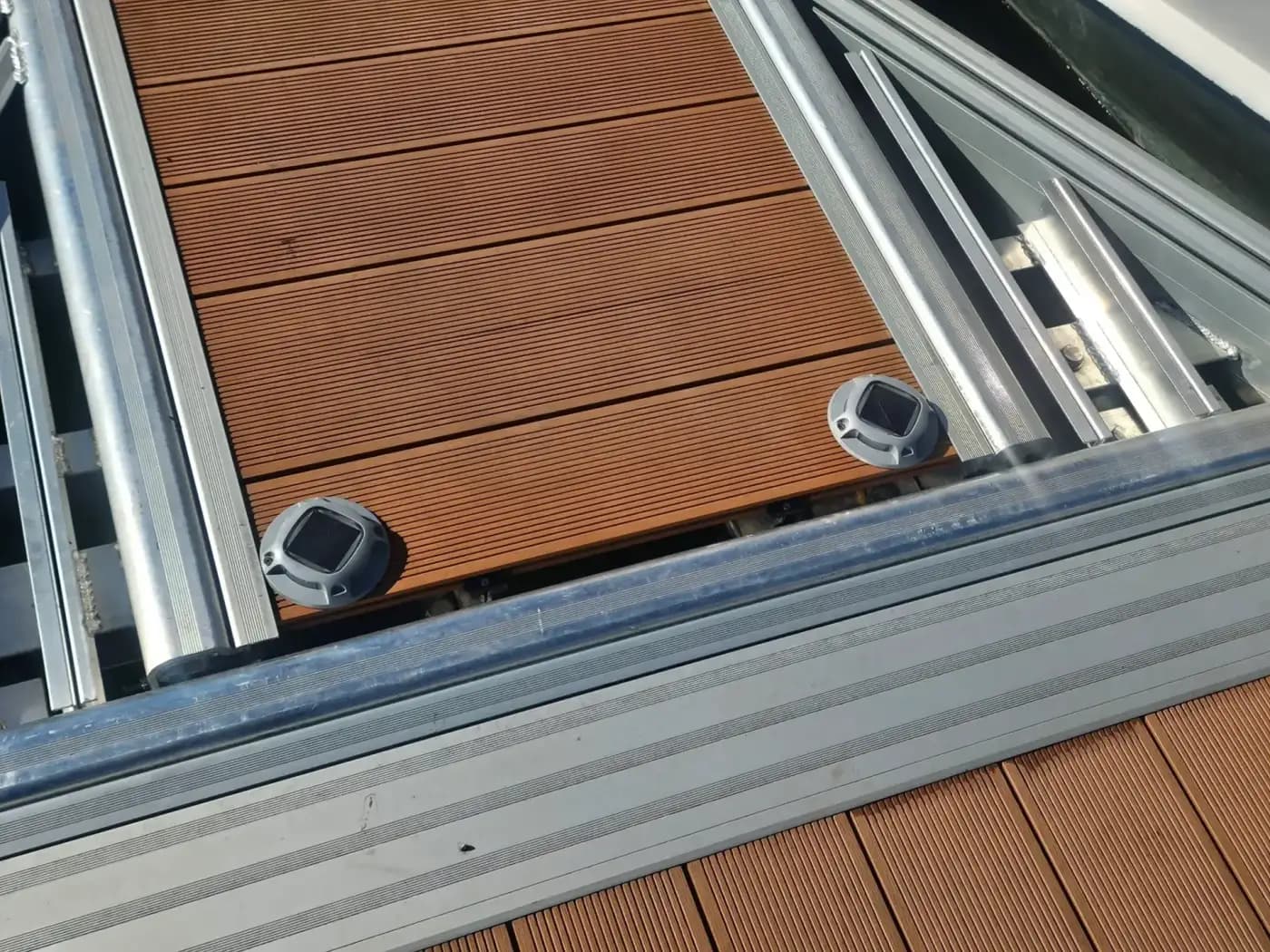 Aluminum dock detail — composite decking close-up