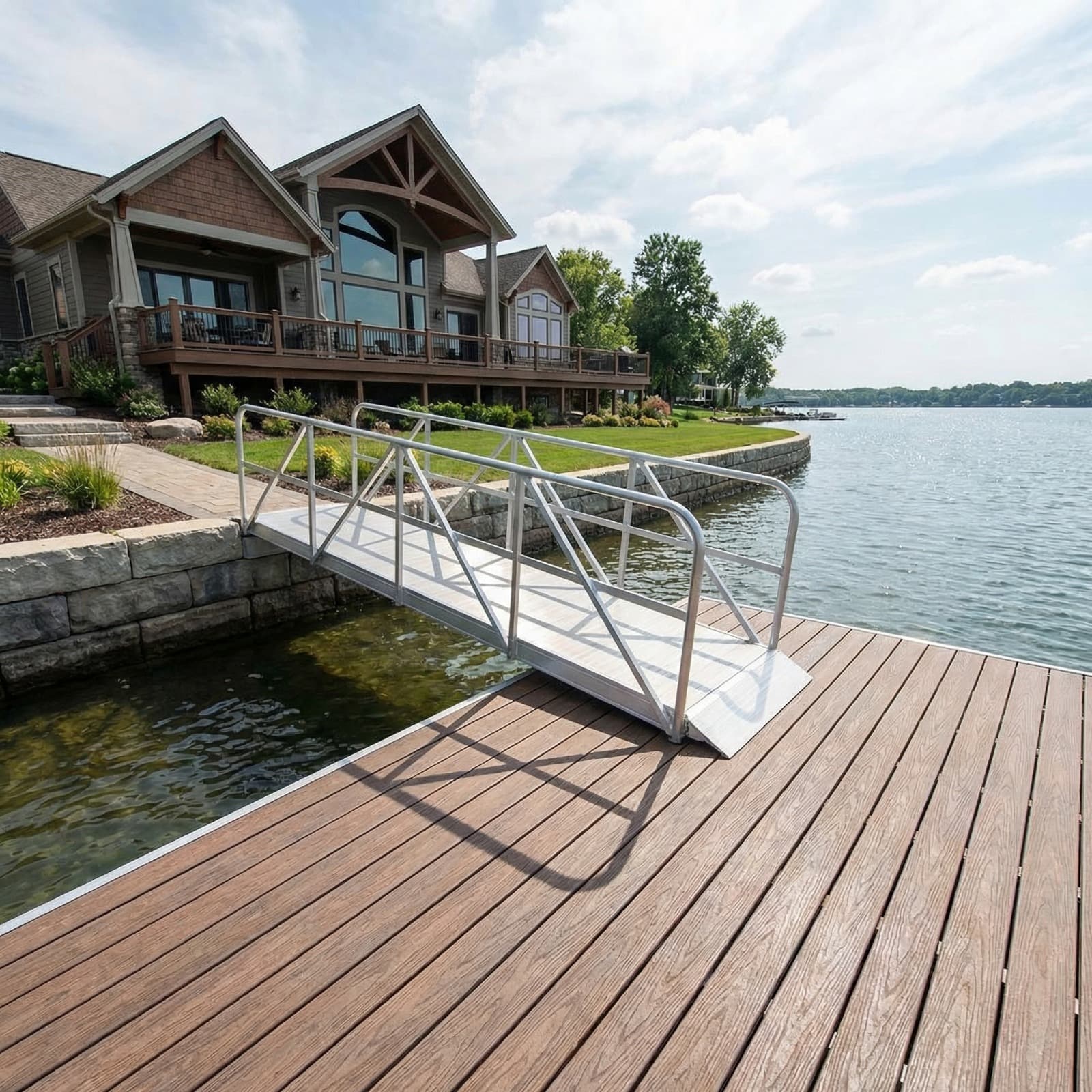 Private waterfront aluminum dock installation